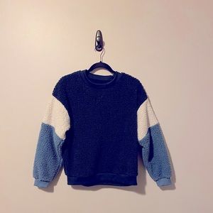 American Eagle Color Block Sherpa Crewneck Sweater